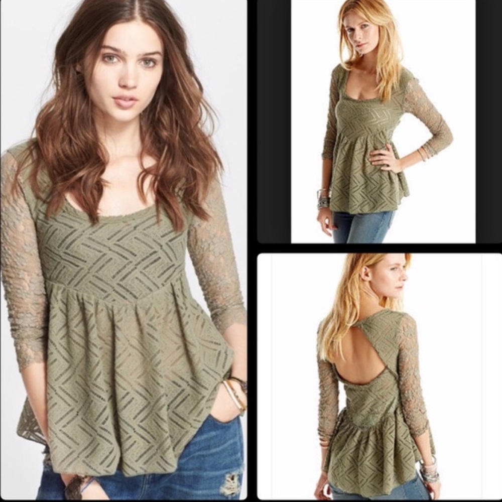 Free People | Crochet Long Sleeve Babydoll Top